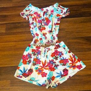 Kids girl summer floral print short set!